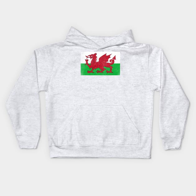 Wales / Cymru Vintage Faded Flag Design Kids Hoodie by DankFutura